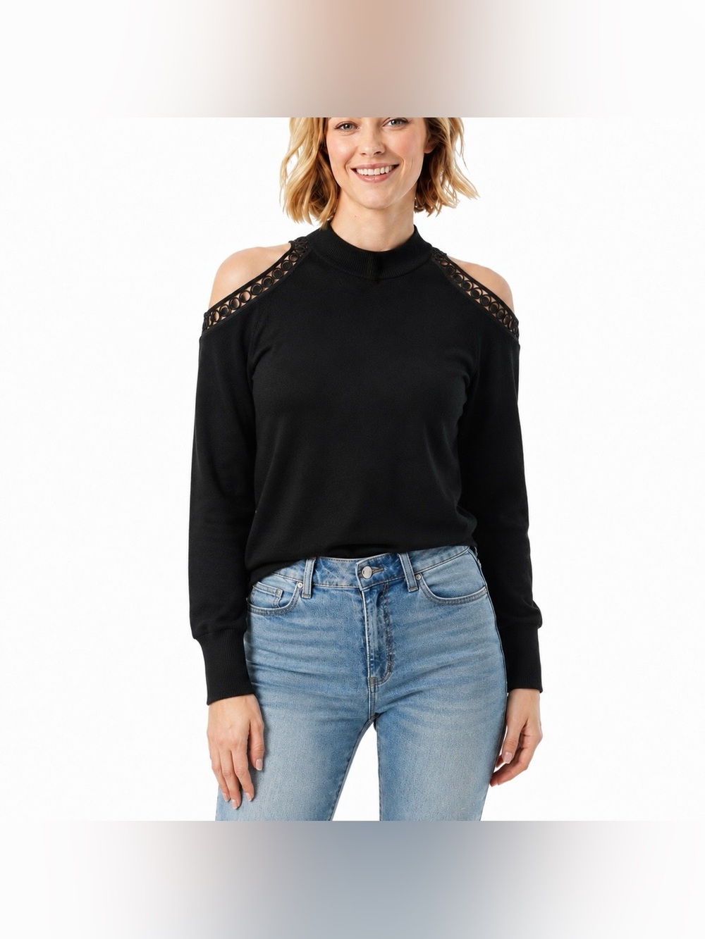 Love Scarlett Womens Cold Shoulder Sweater Black Grommets Women Size XL
